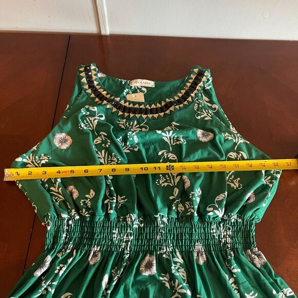 Jon & Anna Green Maxi Dress Beaded Neckline Floral Sleeveless Elastic Waist 3X - Picture 11 of 14